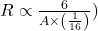 R \propto \frac{6}{A \times \left(\frac{1}{16}\right)})​}