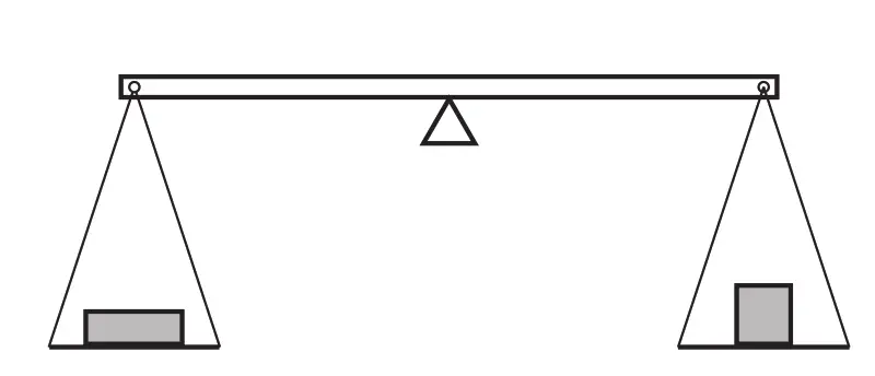 Two objects are placed on a balance, one on each side, as shown.